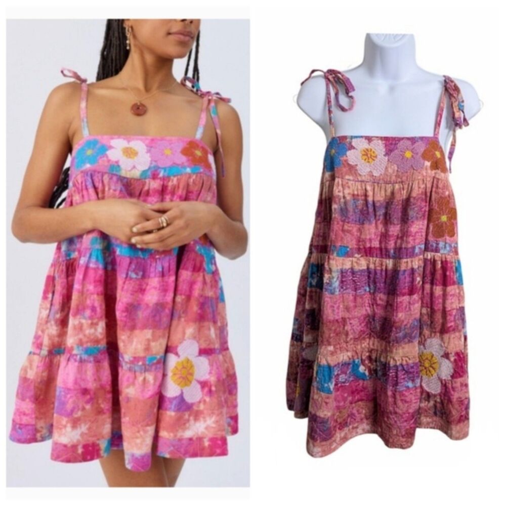 Urban Outfitters Kimchi Blue Lazy Daze Embroidered Babydoll Mini Dress Pockets S